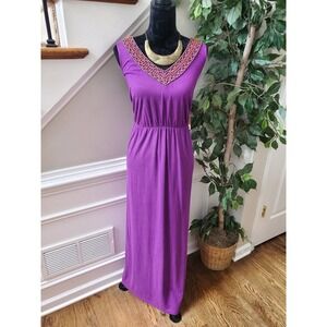 Sonoma Women's Purple Solid Cotton V-Neck Sleeveless Long Maxi Dress Size 1X